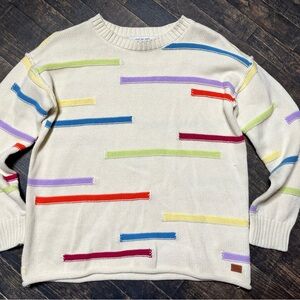 Peace Love World Cream Sweater with Multi Color Accent